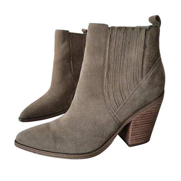 Marc Fisher Suede Marela Ankle Boots Womens 9 Tan Almond Toe Pull On - Picture 1 of 9